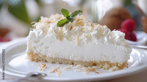 Coconut Torte or coconut pie. traditional fresh cake slice