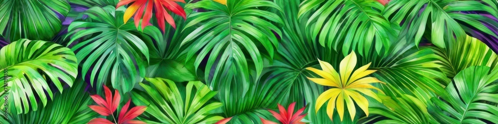 Abstract illustration of monstera leaves. Background for social media banner, website and for your design, space for text. Abstract illustration of monstera leaves. Background for social media banner, website and for your design, space for text.