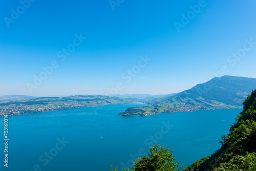 Aerial View over Lake Lucerne and Mountain in Burgenstock, Nidwalden, Switzerland.