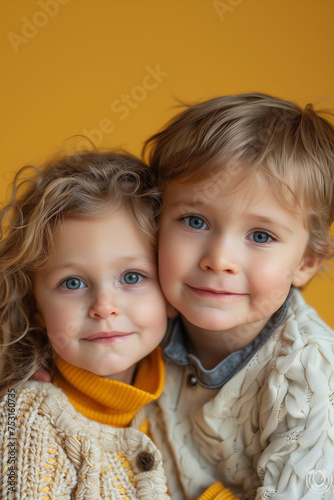 studio shot portrait of brother and sister child siblings toddlers