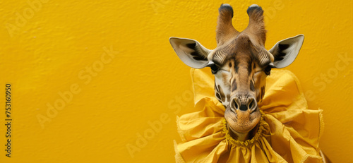 Beautiful majestic portrait of a giraffe wearing a frill on its neck with copyspace for text	
 photo
