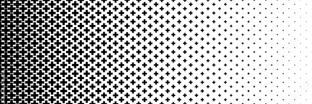 horizontal halftone of black cross or plus design for pattern and background. - obrazy, fototapety, plakaty 