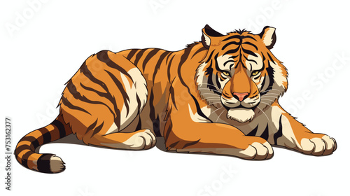 Cartoon resting tiger freehand draw cartoon vector i photo
