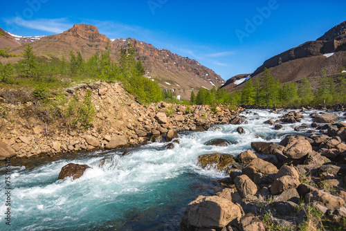 River Hoisey. Polar day on Putorana Plateau, Taimyr. Russia