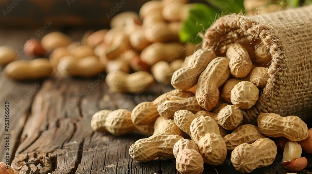 Fototapeta premium peanuts on a bowl over wooden table