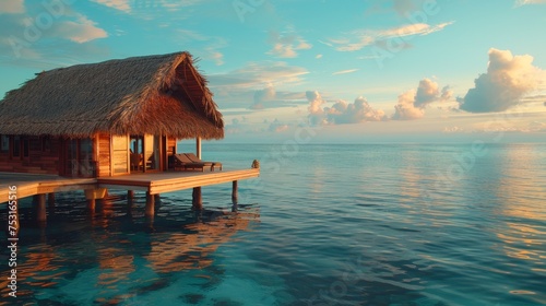A luxurious overwater bungalow at a tropical beach resort