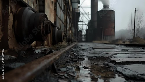 Wallpaper Mural Abandoned industrial landscape with rails and ruins against a foggy sky. Torontodigital.ca