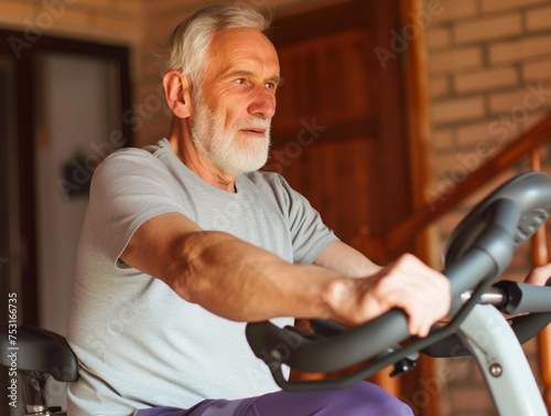 Elderly Man on Exercise Bike