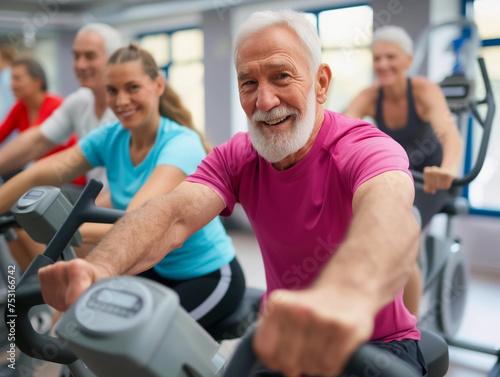 Group Indoor Cycling Class with Senior Leader