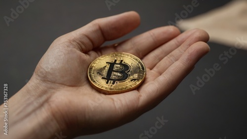 Bitcoin lies on the palm of the hand