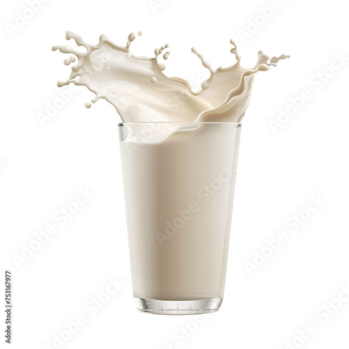 A close-up of a glass of fresh milk with a drop splash on an isolated background