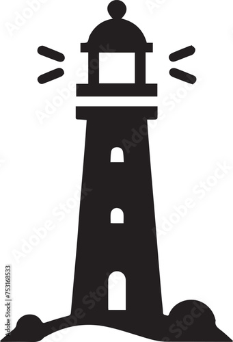 lighthouse isolated on a white background on a rolling hill with bright lights coming from the beacon.  