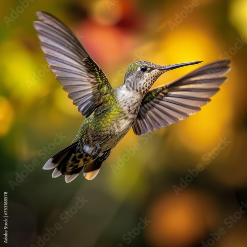 a closeup shot of flying Hummingbird.  © H_designs