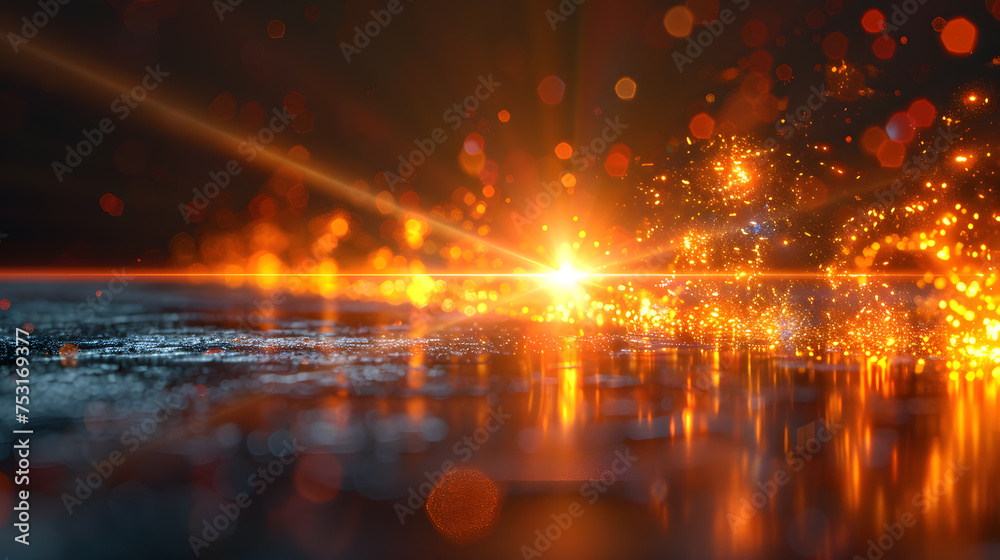 Abstract sun burst, digital flare, iridescent glare, lens flare effects Background. Ai Generated	