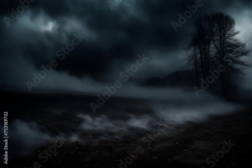 storm clouds lapse  Step into the mysterious world of darkness with an eerie scene featuring black ground fog  mist  and steam swirling against a dark  white horror overlay