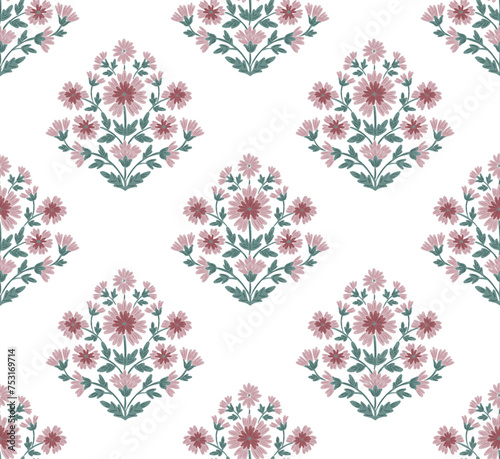 seamless damask pattern repeat vector file block print floral flower artwork boho design  photo