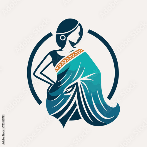 Fashion saree logo design with women figure template or clothing logo design illustration, Generative Ai.
