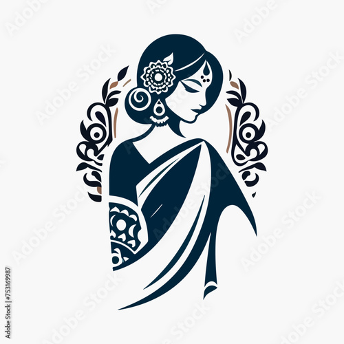 Fashion saree logo design with women figure template or clothing logo design illustration, Generative Ai.