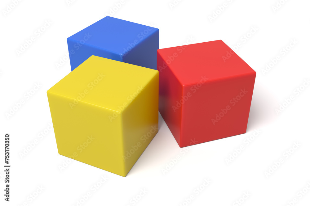 Three colorful 3D cubes in a perspective view Three colorful 3D cubes in a perspective view
