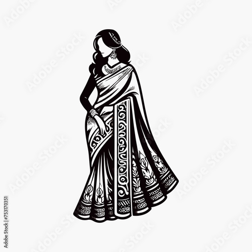 Fashion saree logo design with women figure template or clothing logo design illustration, Generative Ai.