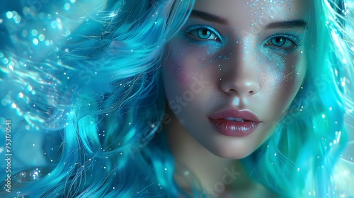 Sky Blue Beauty: Portrait of a beautiful blonde girl in winter