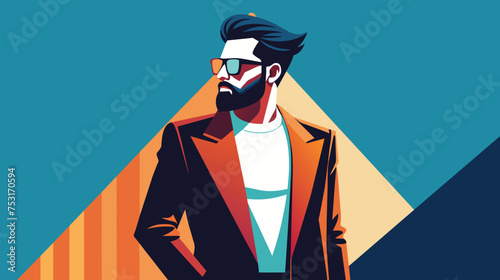 Stylish Bearded Man in Sunglasses Vector Illustration