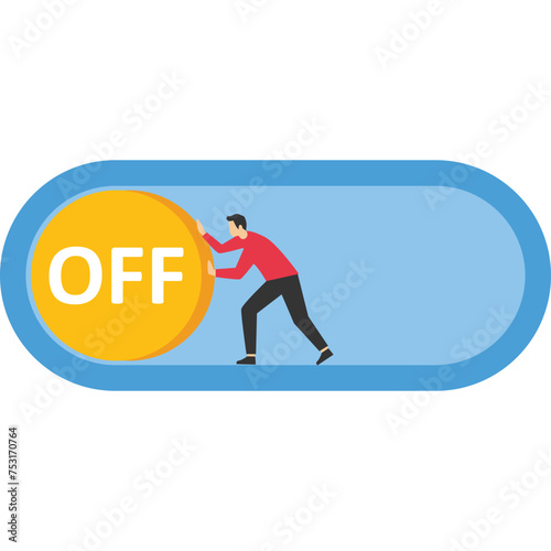 Business closing concept. Businesswoman turning off the switch. Failure in career development, crisis concept. bankruptcy. Closed company in financial crisis. Economy problem. New business risk