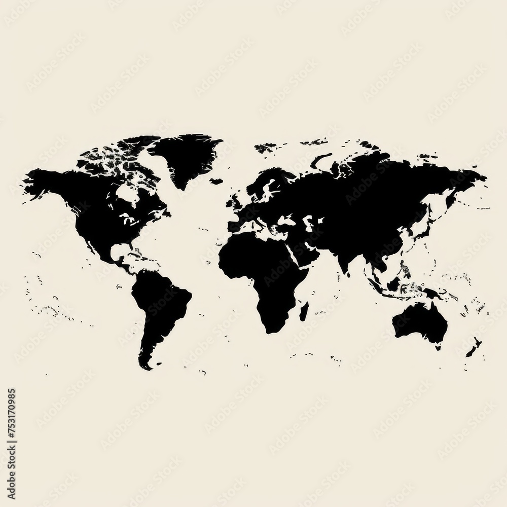 silhouette of world map in 2d