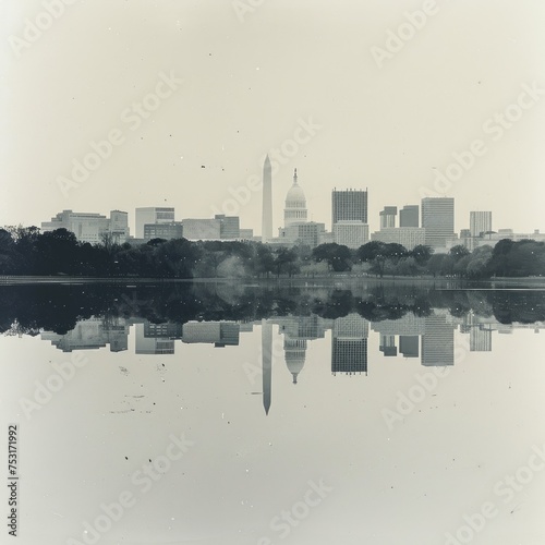 Unique skyline of city of Washington in autumn. 