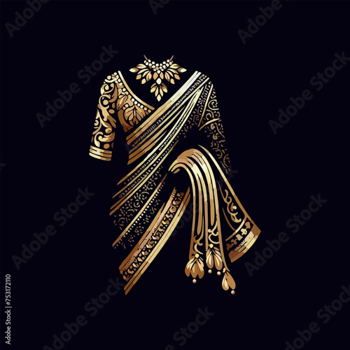 Fashion saree logo design with women figure template or clothing logo design illustration, Generative Ai.