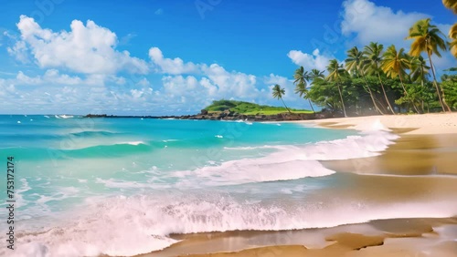 Beautiful beach Anse Intendance at Seychelles, Beautiful tropical Barbados island. View of the golden beach with palms and crystal clear water, AI Generated photo