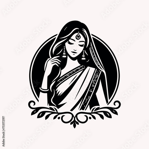 Fashion saree logo design with women figure template or clothing logo design illustration, Generative Ai.