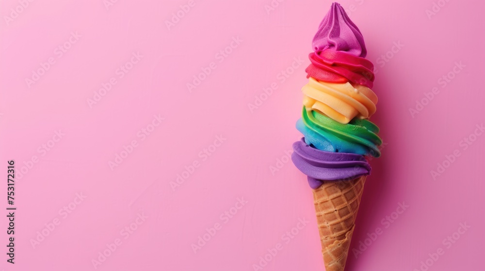 Colorful Swirl Ice Cream Cone - obrazy, fototapety, plakaty 