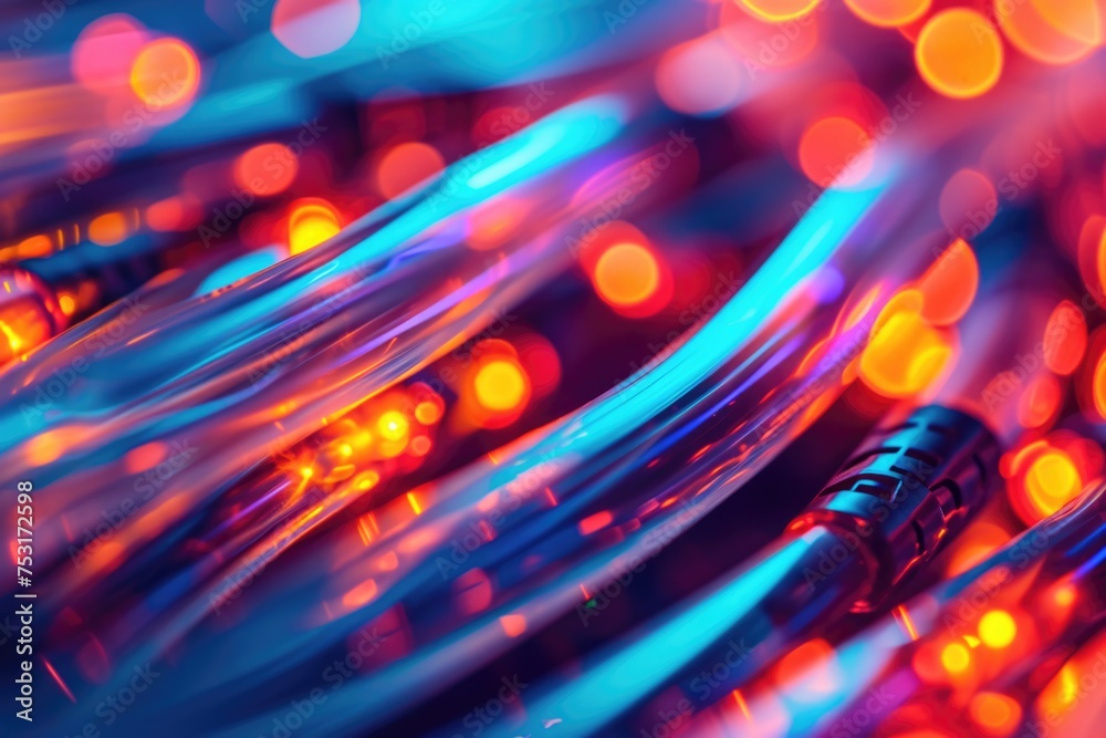 Abstract blue and red light streaks with bokeh. Technology and speed concept. Design for futuristic background, cyber concept, digital wallpaper Abstract blue and red light streaks with bokeh. Technology and speed concept. Design for futuristic background, cyber concept, digital wallpaper