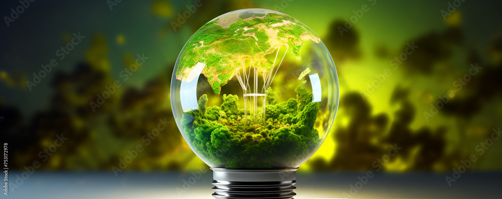 World environment and Earth Day concept with eco friendly environment Plant grows in light bulbs, energy saving.
