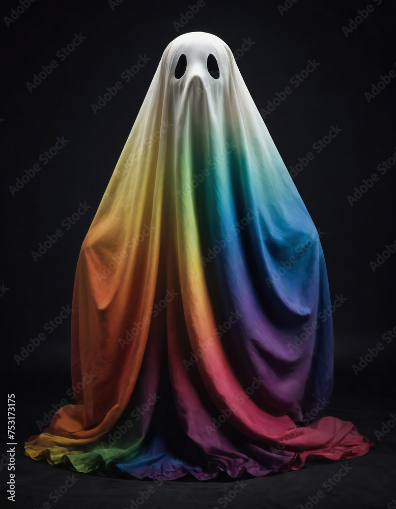 Digital Illustration Of A Ghost Wearing A Rainbow-coloured Sheet Digital Illustration Of A Ghost Wearing A Rainbow-coloured Sheet