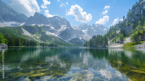 A lake with mountains in the background 