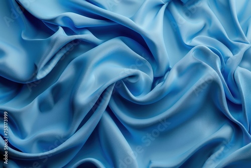 3d render, abstract background with folded textile ruffle, blue cloth macro, wavy fashion wallpaper