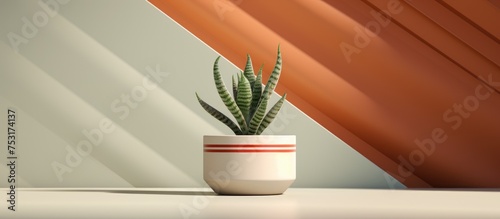 Rare succulent plant in a pot with geometric lines minimal interior setting