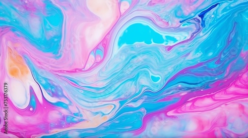 A colorful abstract painting background features liquid marbling paint, creating a fluid texture with an intense mix of vibrant acrylic colors.