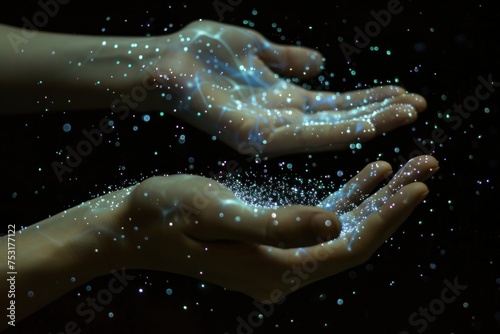 Human Hands with Magical Glow particless fly