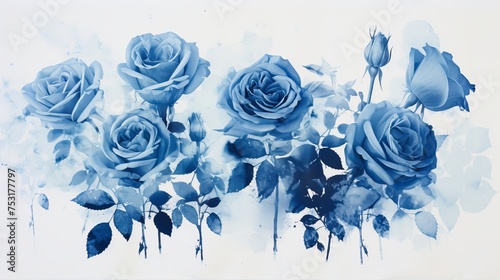 A cyanotype reproduction showcases a photograph featuring roses, adding a unique and timeless charm to the image. photo