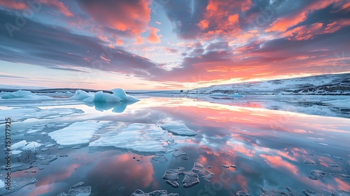 sunset in Antarctica near the glaciers