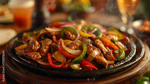 A sizzling platter of chicken fajitas