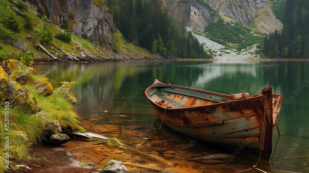 old boat on the lake