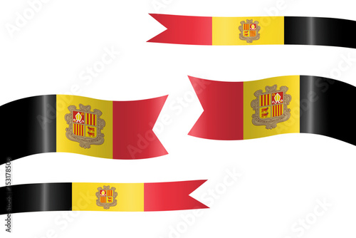 set of flag ribbon with colors of andorra for independence day celebration decoration