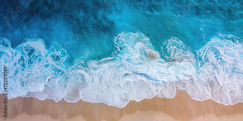 Aerial View of Ocean Waves Meeting Tropical Beach