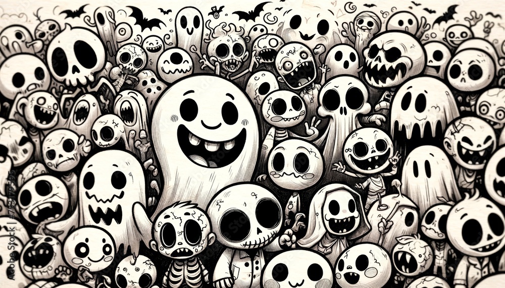 Gathering of Cartoon Ghosts and Skeletons Gathering of Cartoon Ghosts and Skeletons