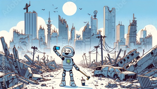 Robot Selfie in Post-Apocalyptic City