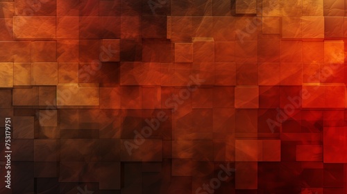 A fiery red, brown, burnt orange, and copper black abstract background features geometric shapes, color gradients, and a 3D effect, creating a visually dynamic and textured composition.